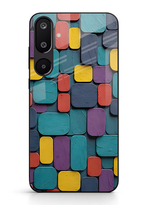 Color Clay Squares earthy square pattern Samsung F16 5G glass back cover