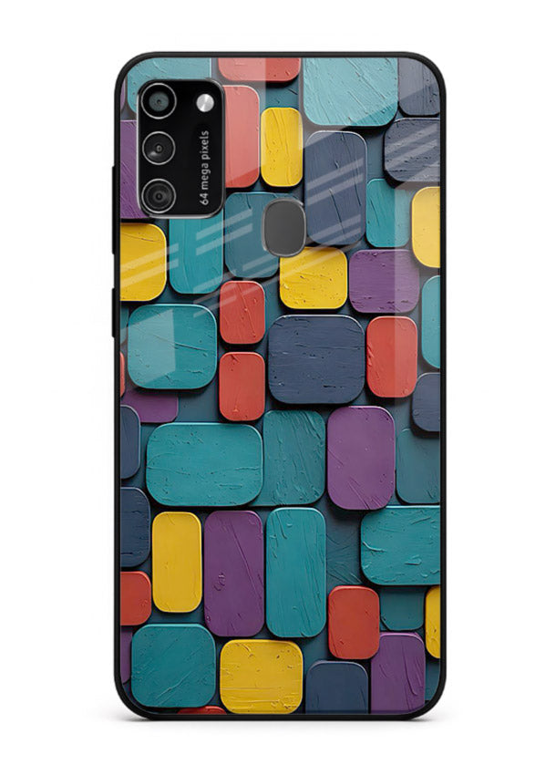 Color Clay Squares earthy square pattern Samsung M21 glass back cover