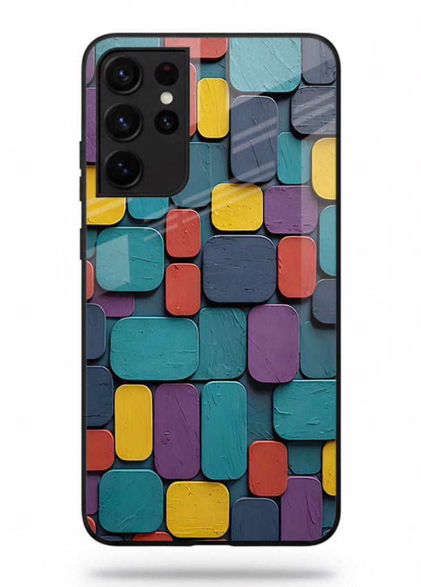 Color Clay Squares earthy square pattern Samsung S21 Ultra glass back cover
