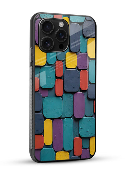 Color Clay Squares earthy square pattern glossy vibrant premium glass back cover - Angle Side