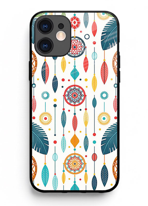Color Feather Boho pastel feather pattern iphone 12 mini glass back cover