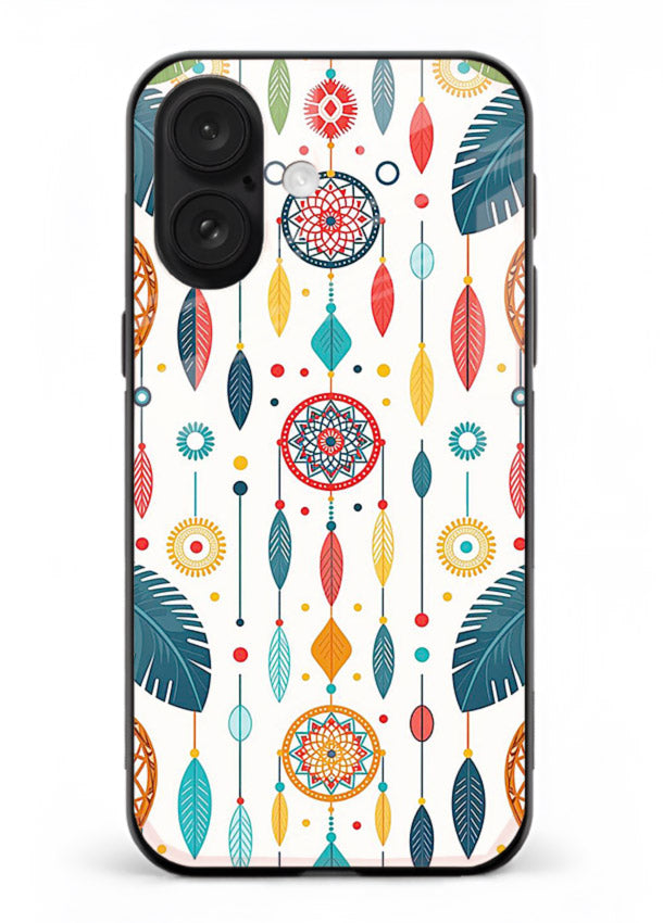 Color Feather Boho pastel feather pattern iphone 16 plus glass back cover