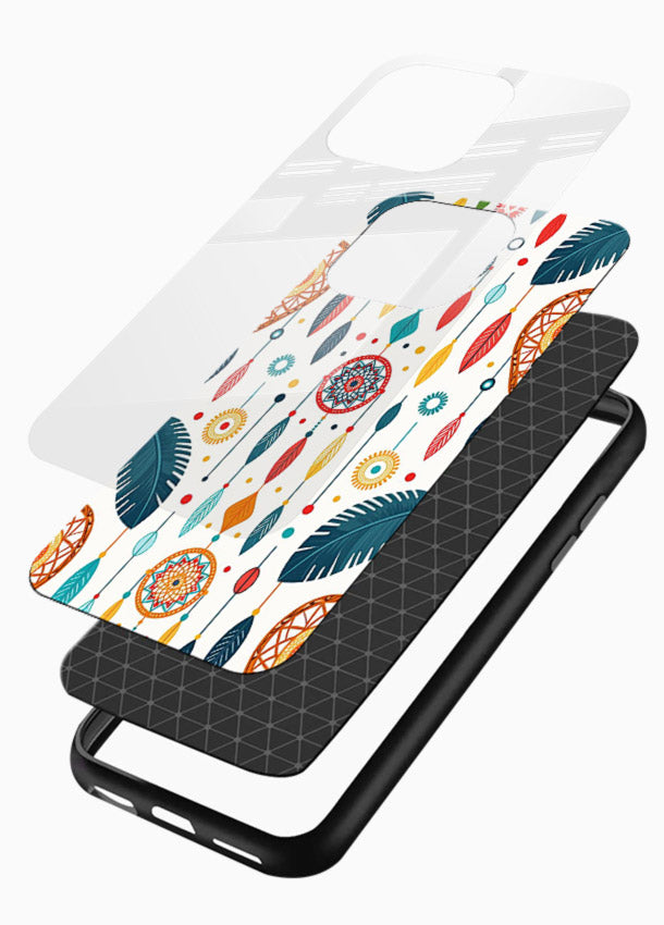 Color Feather Boho pastel feather pattern glossy vibrant premium glass back cover - Angle Layers