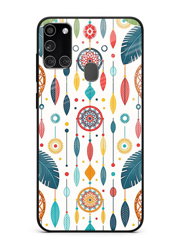 Color Feather Boho pastel feather pattern Samsung A21s glass back cover