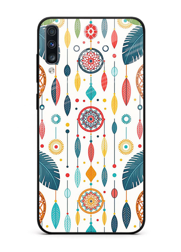 Color Feather Boho pastel feather pattern Samsung A50 glass back cover