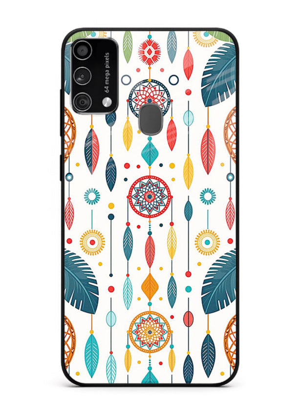 Color Feather Boho pastel feather pattern Samsung F41 glass back cover