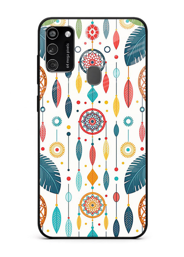 Color Feather Boho pastel feather pattern Samsung M30s glass back cover