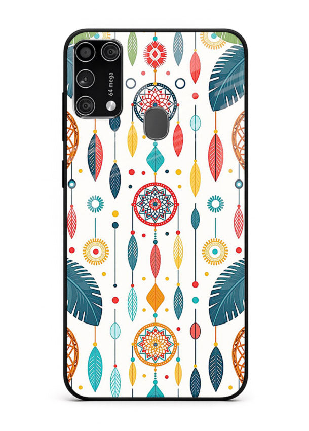 Color Feather Boho pastel feather pattern Samsung M31 Prime glass back cover