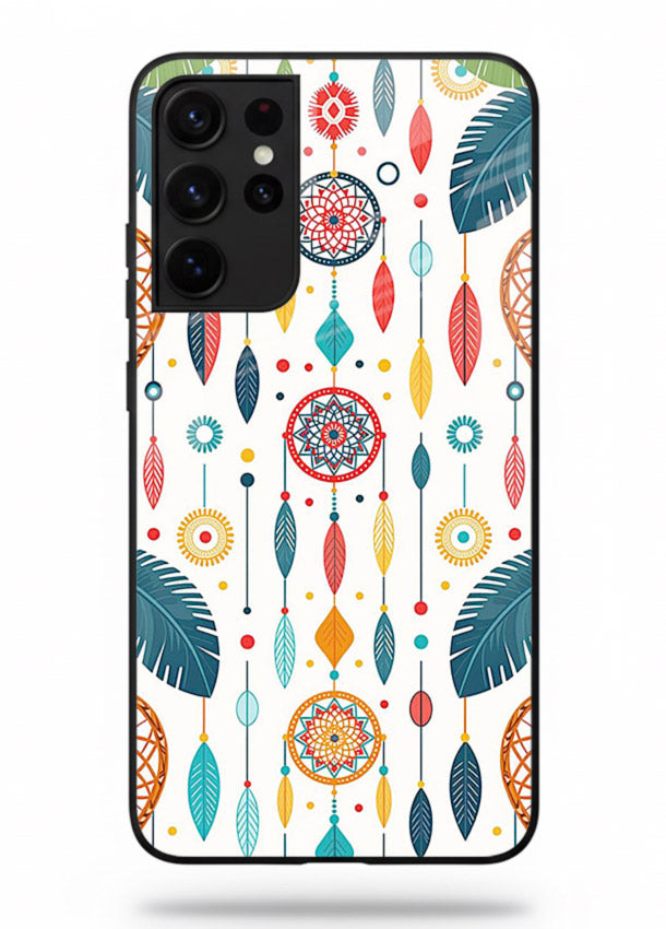 Color Feather Boho pastel feather pattern Samsung S21 Ultra glass back cover
