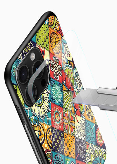 Color Patch Medley colorful patch pattern glossy vibrant premium glass back cover - Angle Blade