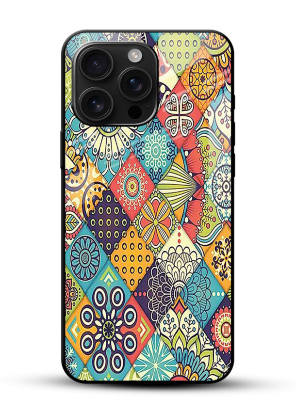 Color Patch Medley colorful patch pattern glossy vibrant premium glass back cover - Angle Front