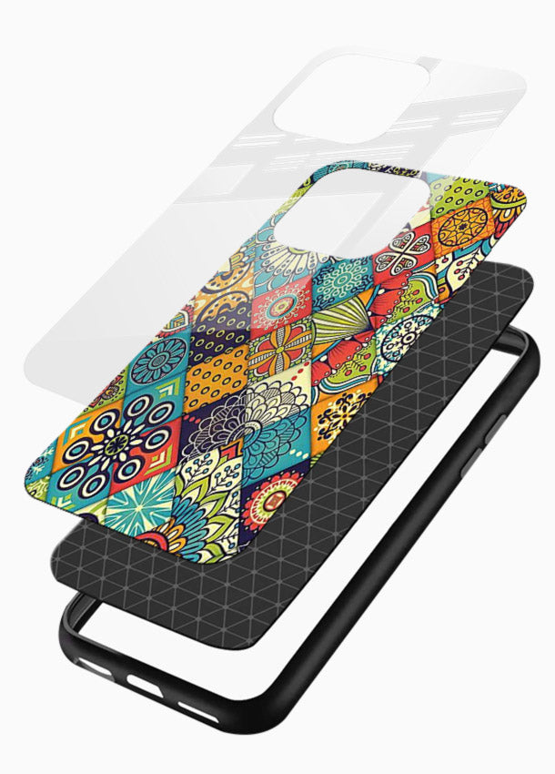 Color Patch Medley colorful patch pattern glossy vibrant premium glass back cover - Angle Layers