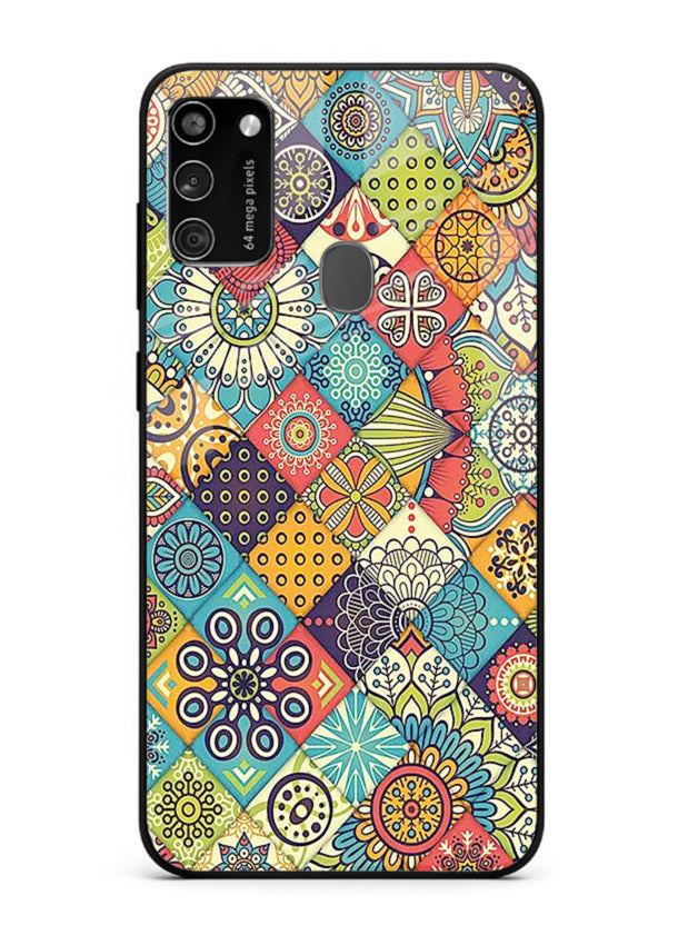 Color Patch Medley colorful patch pattern Samsung M21 glass back cover