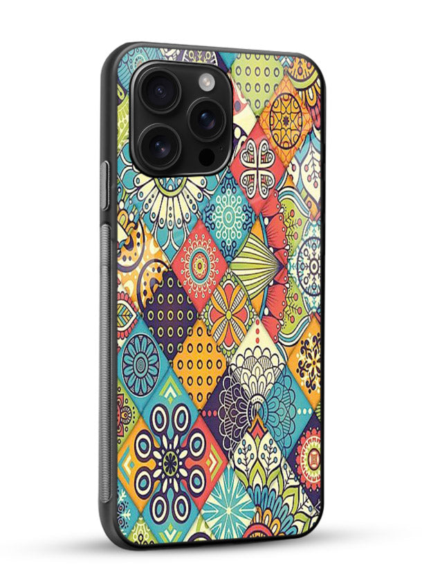Color Patch Medley colorful patch pattern glossy vibrant premium glass back cover - Angle Side