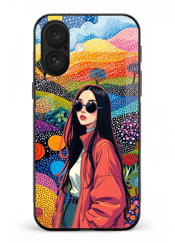 Color Splash Woman vibrant artwork iphone 16 glass back cover