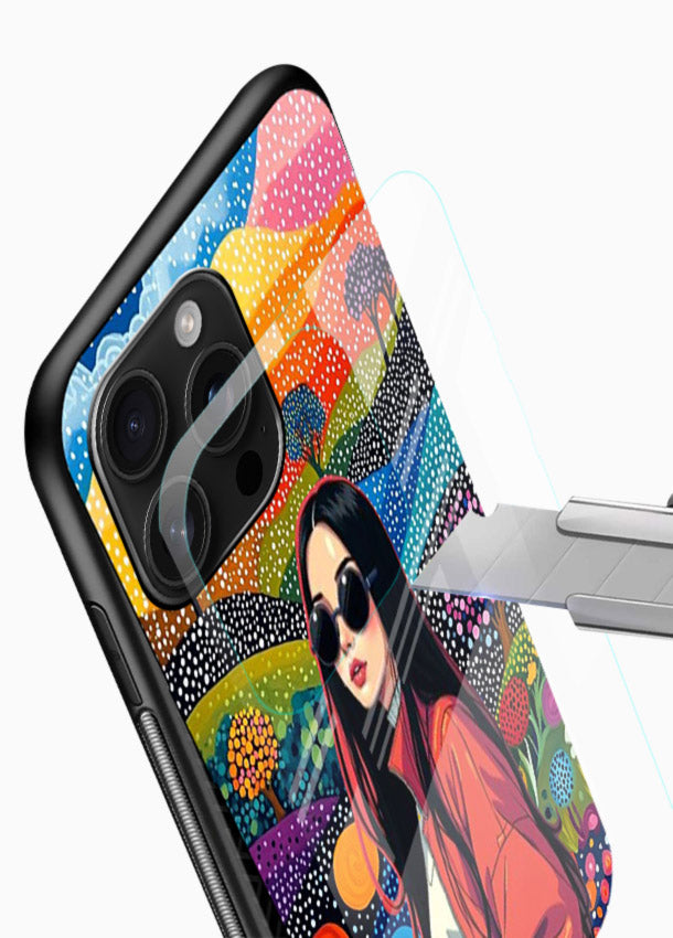 Color Splash Woman vibrant artwork glossy vibrant premium glass back cover - Angle Blade