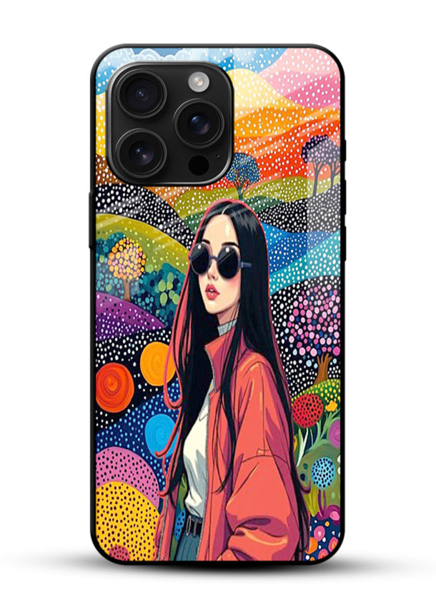 Color Splash Woman vibrant artwork glossy vibrant premium glass back cover - Angle Front