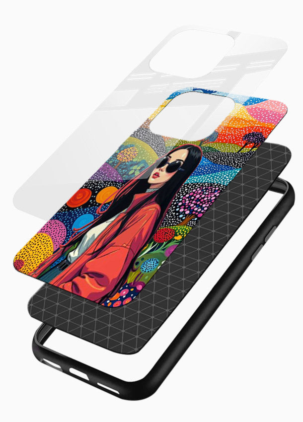 Color Splash Woman vibrant artwork glossy vibrant premium glass back cover - Angle Layers