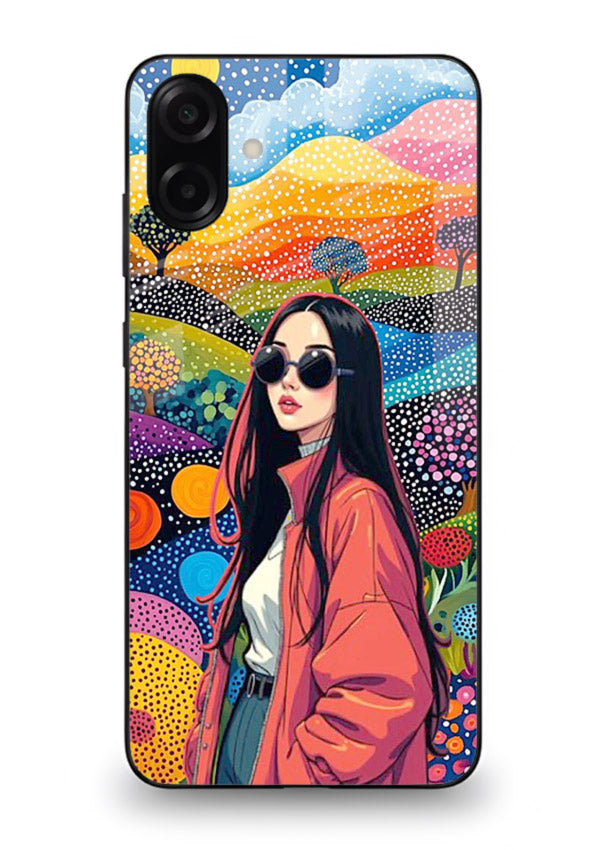 Color Splash Woman vibrant artwork Samsung A06 5G glass back cover