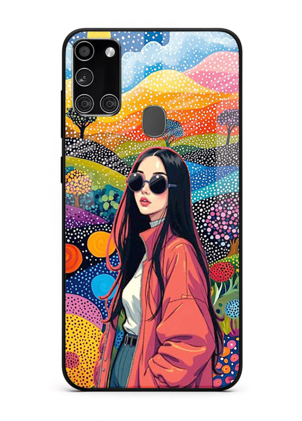 Color Splash Woman vibrant artwork Samsung A21s glass back cover