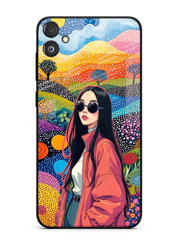 Color Splash Woman vibrant artwork Samsung F05 5G glass back cover
