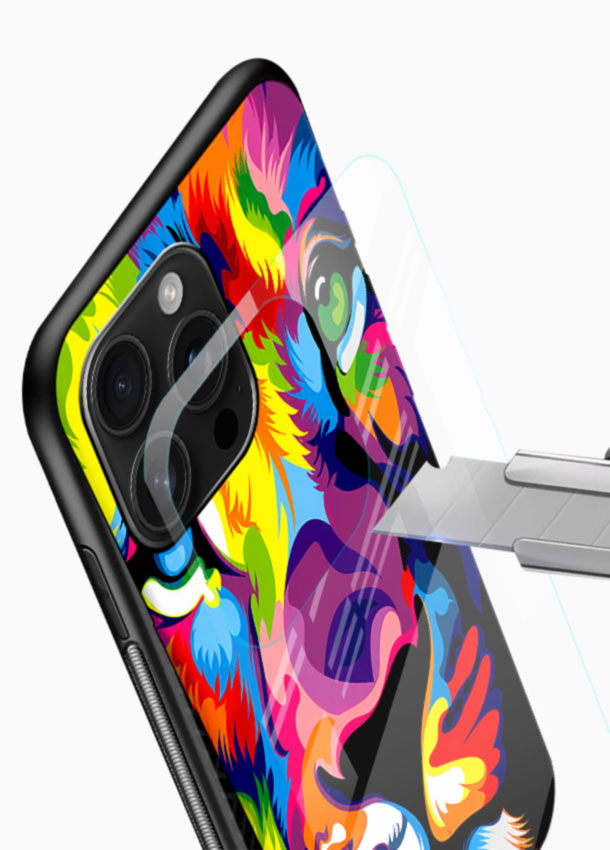 Colorful Lion Art glass back cover with rainbow pop-art lion design - 4