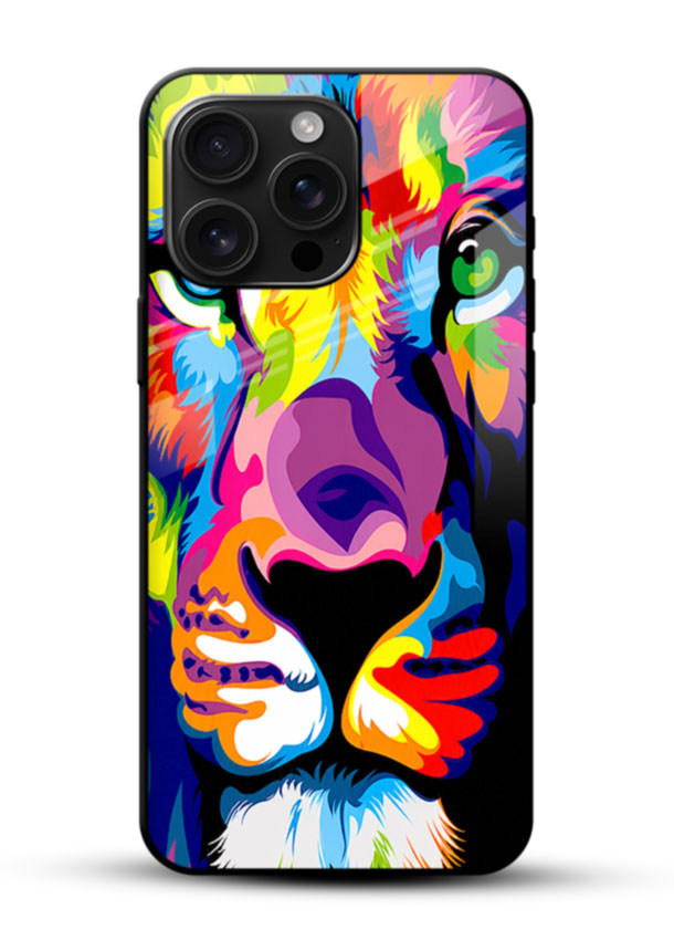 Colorful Lion Art glass back cover with rainbow pop-art lion design - 1
