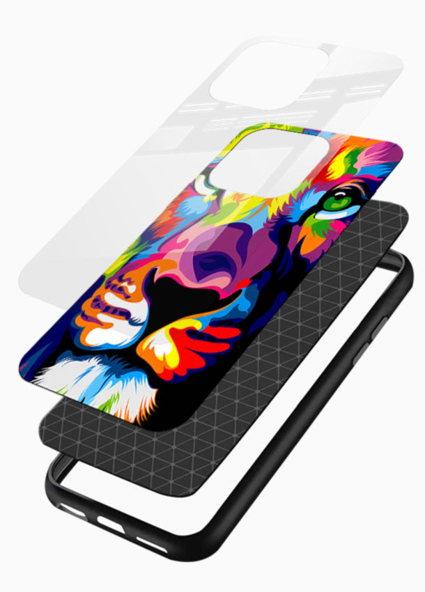 Colorful Lion Art glass back cover with rainbow pop-art lion design - 3