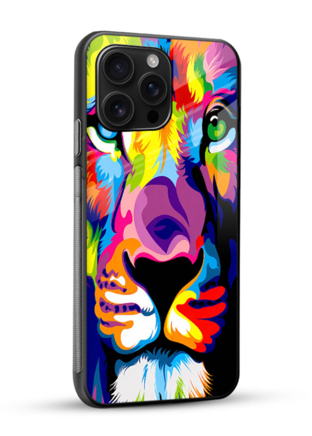 Colorful Lion Art glass back cover with rainbow pop-art lion design - 2