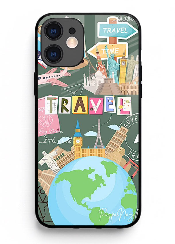 Colorful Travel Collage sticker artwork iphone 11 glass back cover