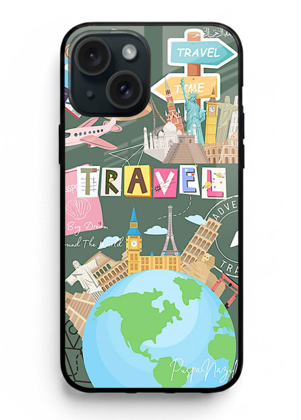 Colorful Travel Collage sticker artwork iphone 13 glass back cover