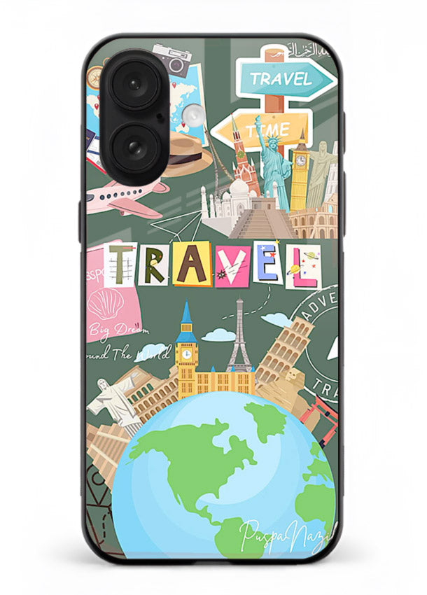 Colorful Travel Collage sticker artwork iphone 18 glass back cover
