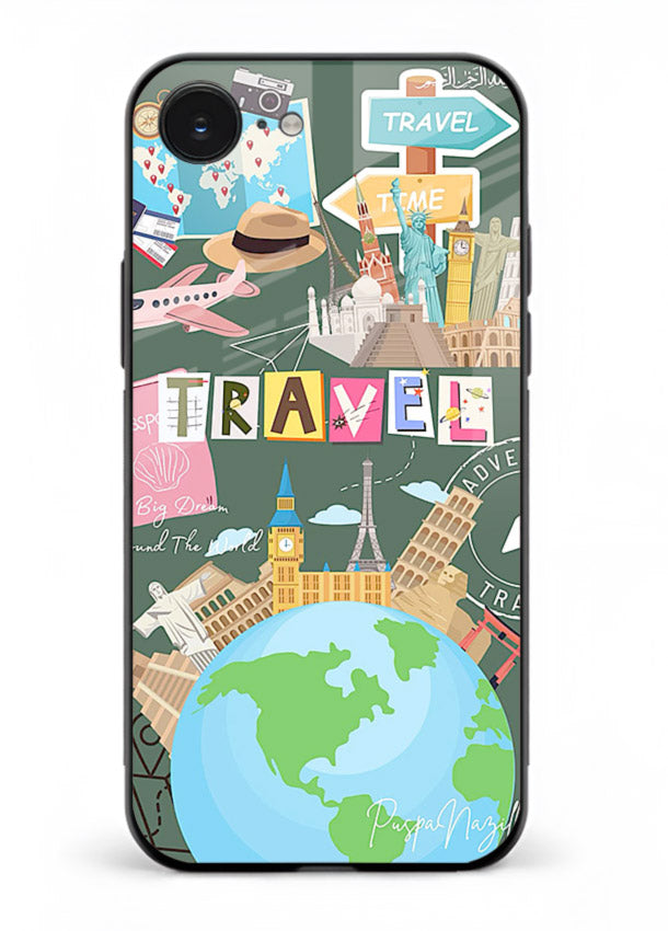 Colorful Travel Collage sticker artwork iphone 16e glass back cover