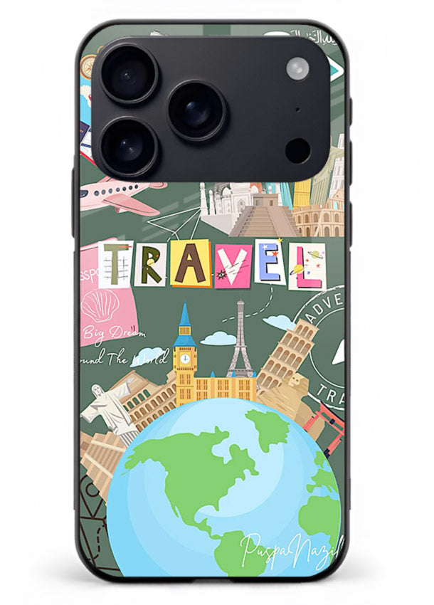 Colorful Travel Collage sticker artwork iphone 18 pro max glass back cover