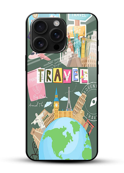 Colorful Travel Collage sticker artwork glossy vibrant premium glass back cover - Angle Front
