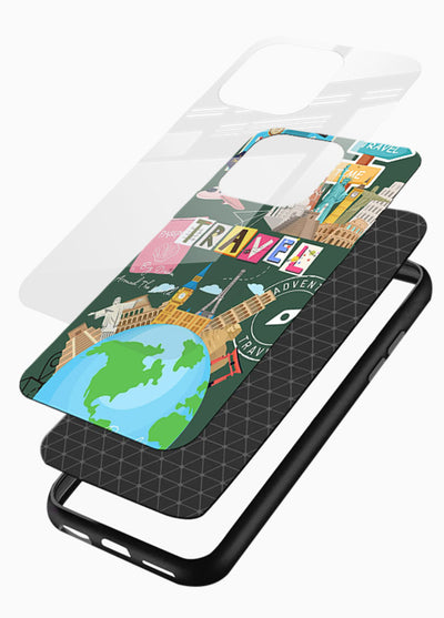 Colorful Travel Collage sticker artwork glossy vibrant premium glass back cover - Angle Layers