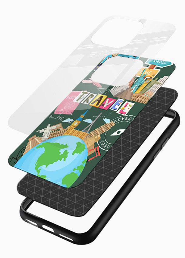 Colorful Travel Collage sticker artwork glossy vibrant premium glass back cover - Angle Layers