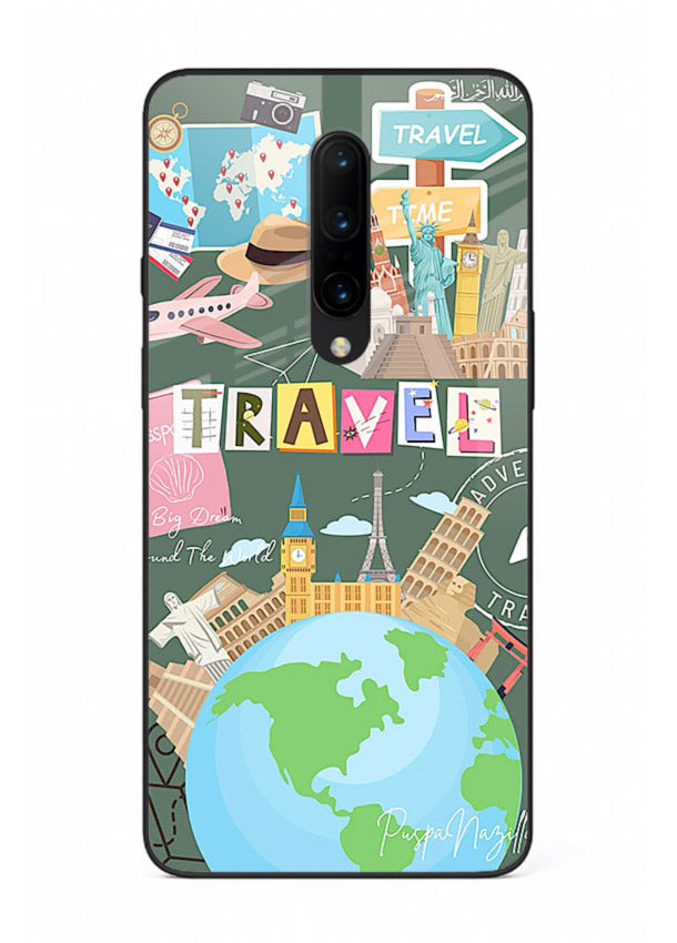 Colorful Travel Collage sticker artwork OnePlus 7 Pro glass back cover
