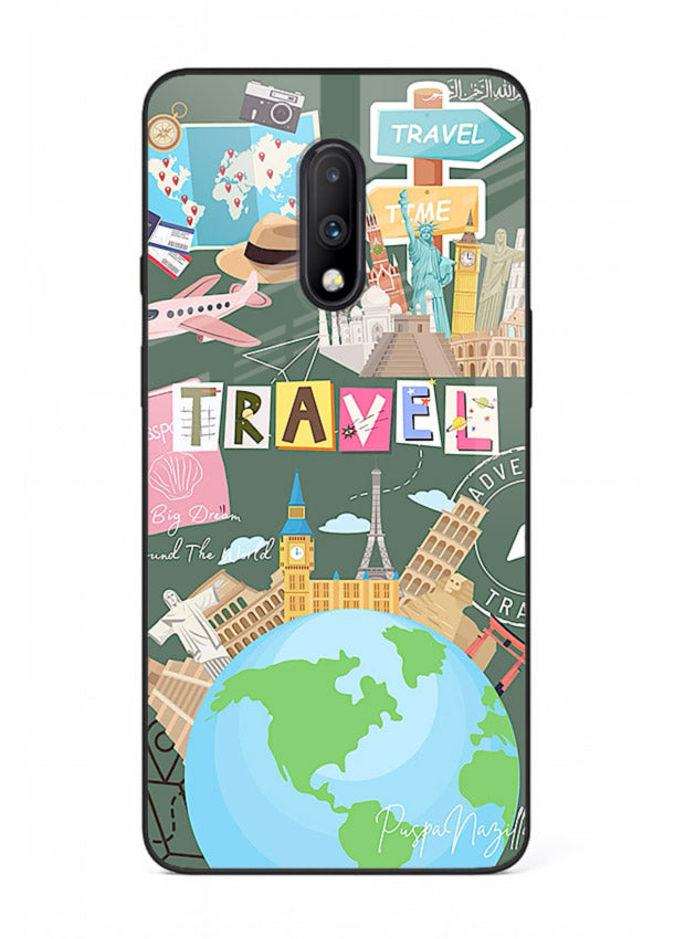 Colorful Travel Collage sticker artwork OnePlus 7 glass back cover