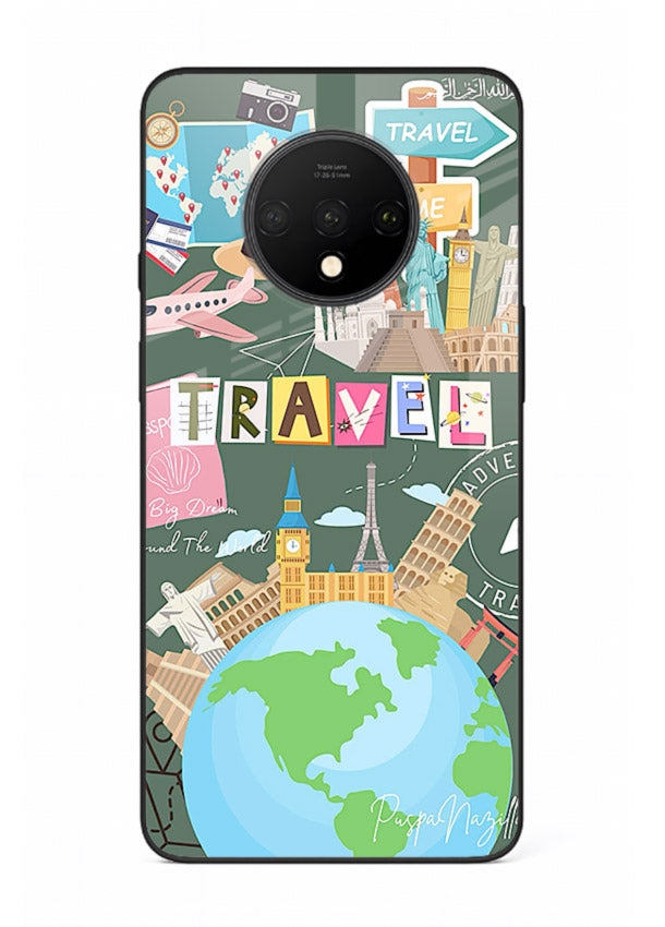 Colorful Travel Collage sticker artwork OnePlus 7T glass back cover