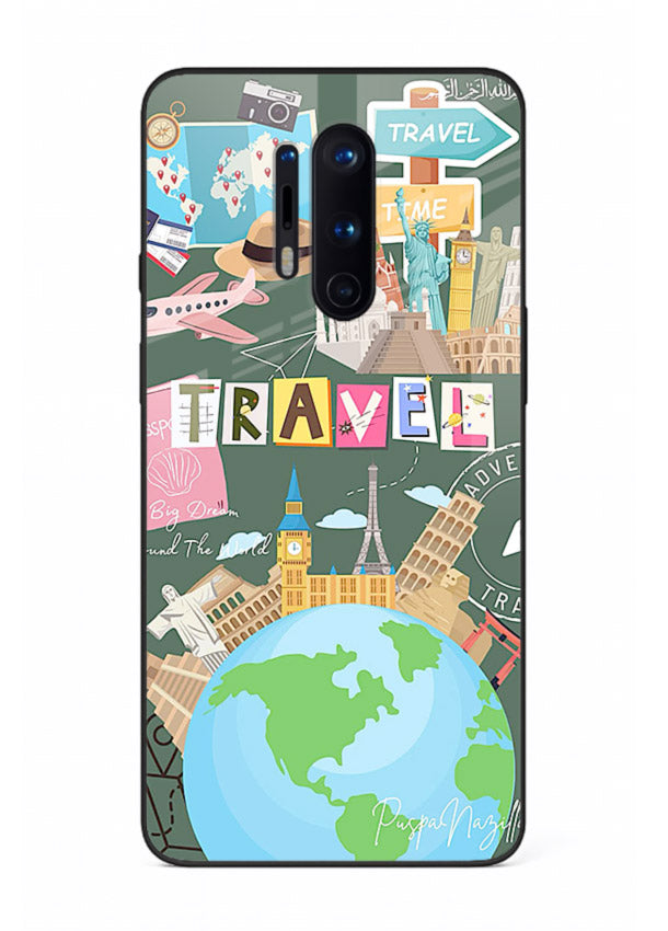 Colorful Travel Collage sticker artwork OnePlus 8 Pro glass back cover