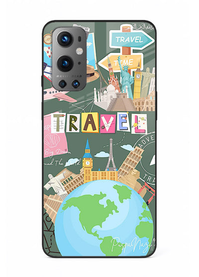 Colorful Travel Collage sticker artwork OnePlus 9 glass back cover