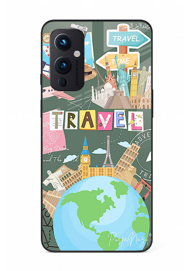 Colorful Travel Collage sticker artwork OnePlus 9 Pro glass back cover