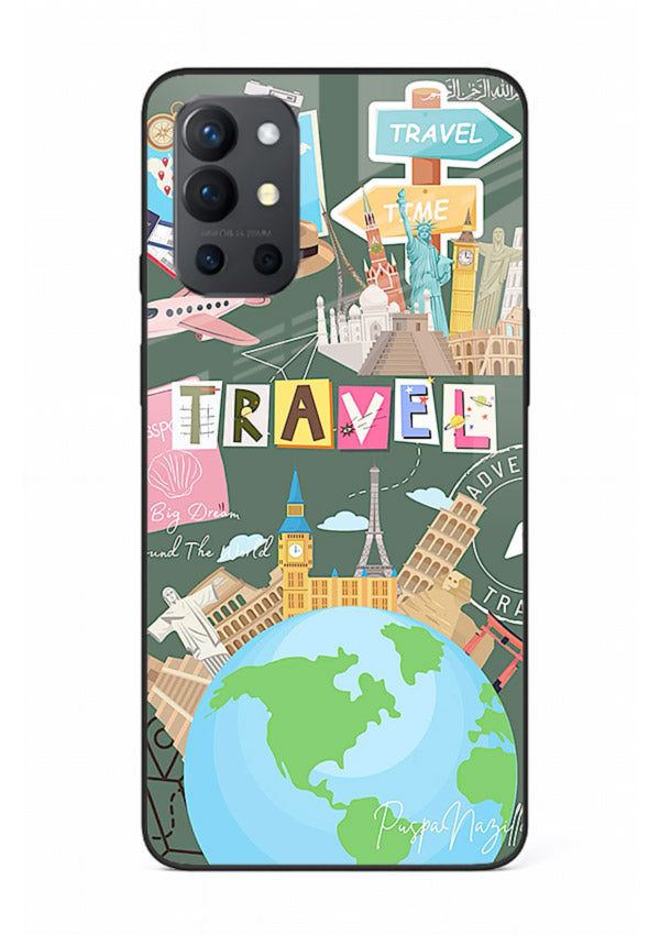 Colorful Travel Collage sticker artwork OnePlus 9R glass back cover