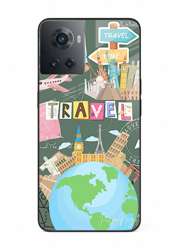 Colorful Travel Collage sticker artwork OnePlus 10R glass back cover