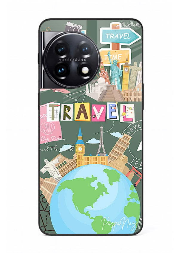 Colorful Travel Collage sticker artwork OnePlus 11 glass back cover