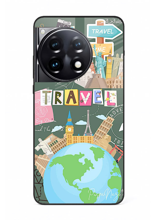 Colorful Travel Collage sticker artwork OnePlus 12R glass back cover
