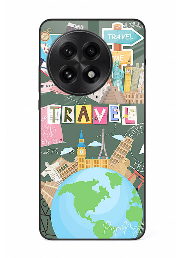 Colorful Travel Collage sticker artwork OnePlus 13R glass back cover