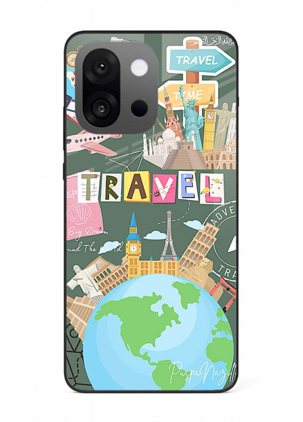 Colorful Travel Collage sticker artwork OnePlus 13s glass back cover