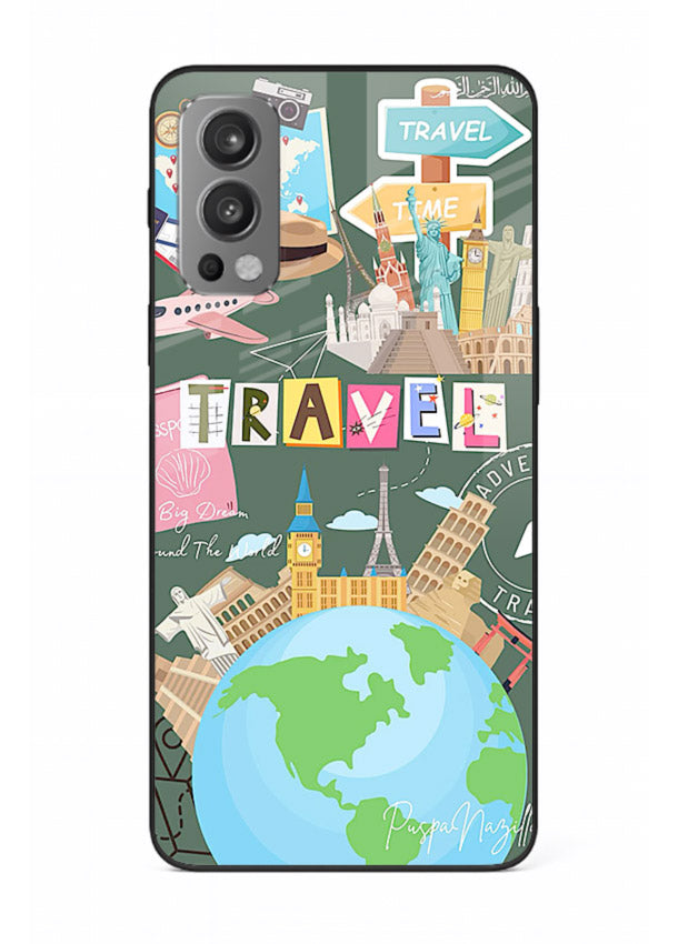 Colorful Travel Collage sticker artwork OnePlus Nord 2 glass back cover
